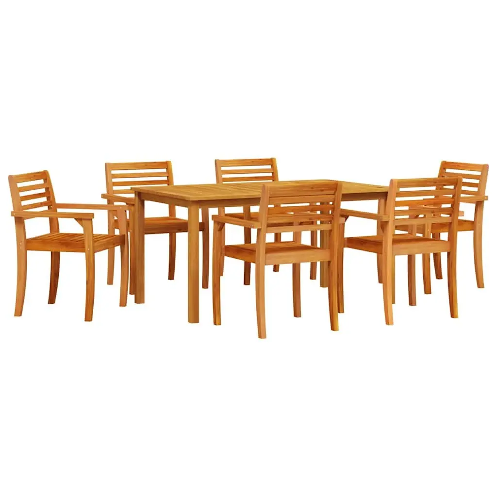 7-Piece Brown Solid Acacia Wood Garden Dining Set