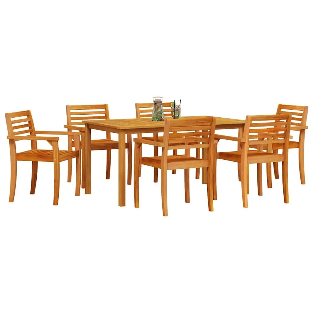 7-Piece Brown Solid Acacia Wood Garden Dining Set