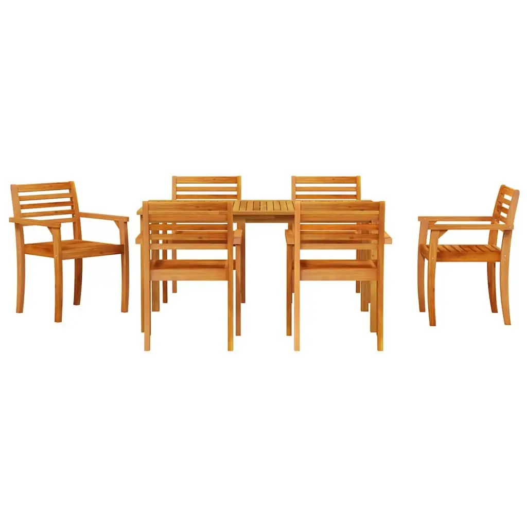 7-Piece Brown Solid Acacia Wood Garden Dining Set