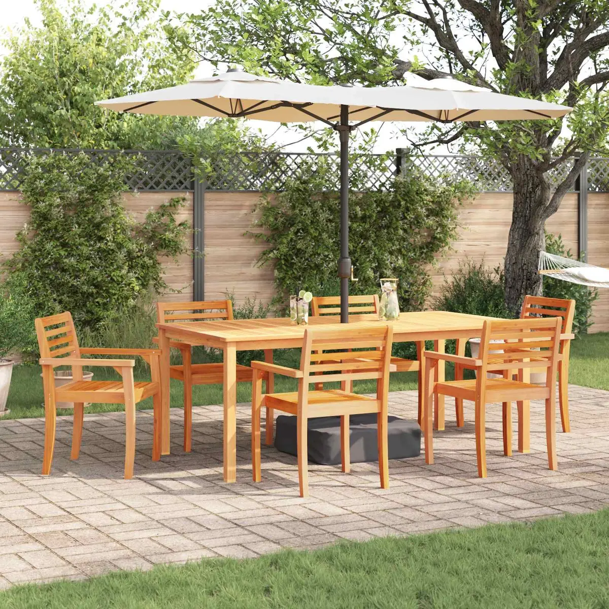 Garden Dining Set Solid Acacia Wood 7 Piece Brown Outdoor Furniture Patio Table