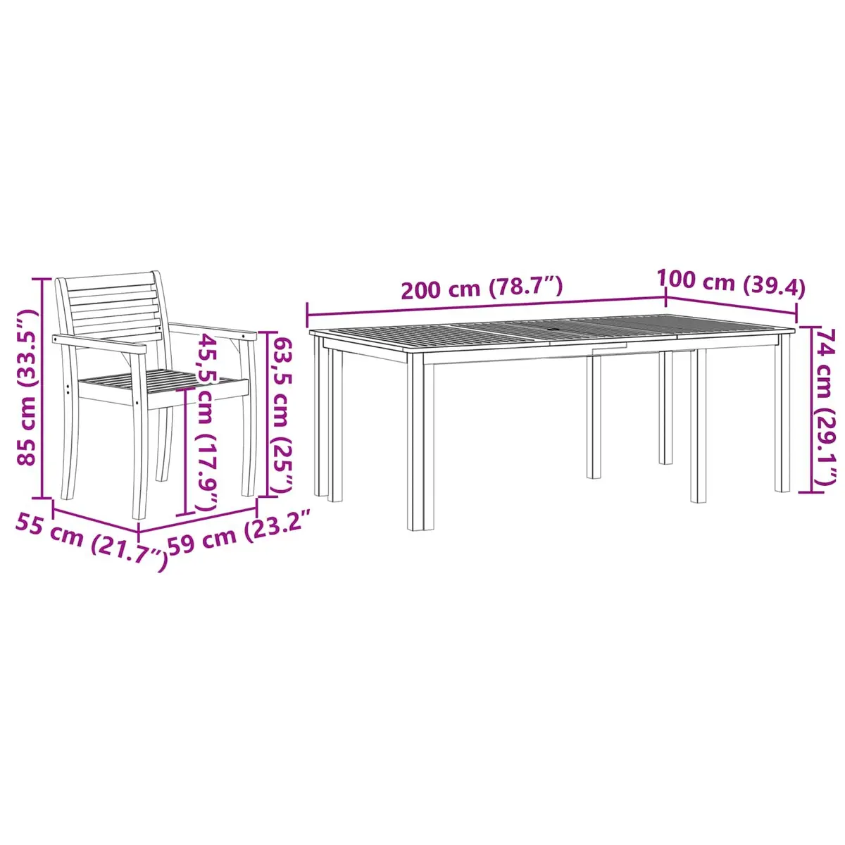 Garden Dining Set Solid Acacia Wood 7 Piece Brown Outdoor Furniture Patio Table