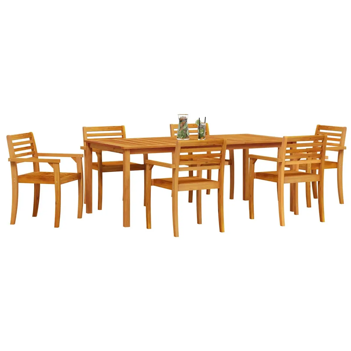 Garden Dining Set Solid Acacia Wood 7 Piece Brown Outdoor Furniture Patio Table