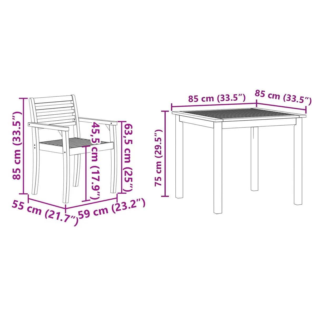 Solid Acacia Wood Garden Dining Set with 5 Pieces