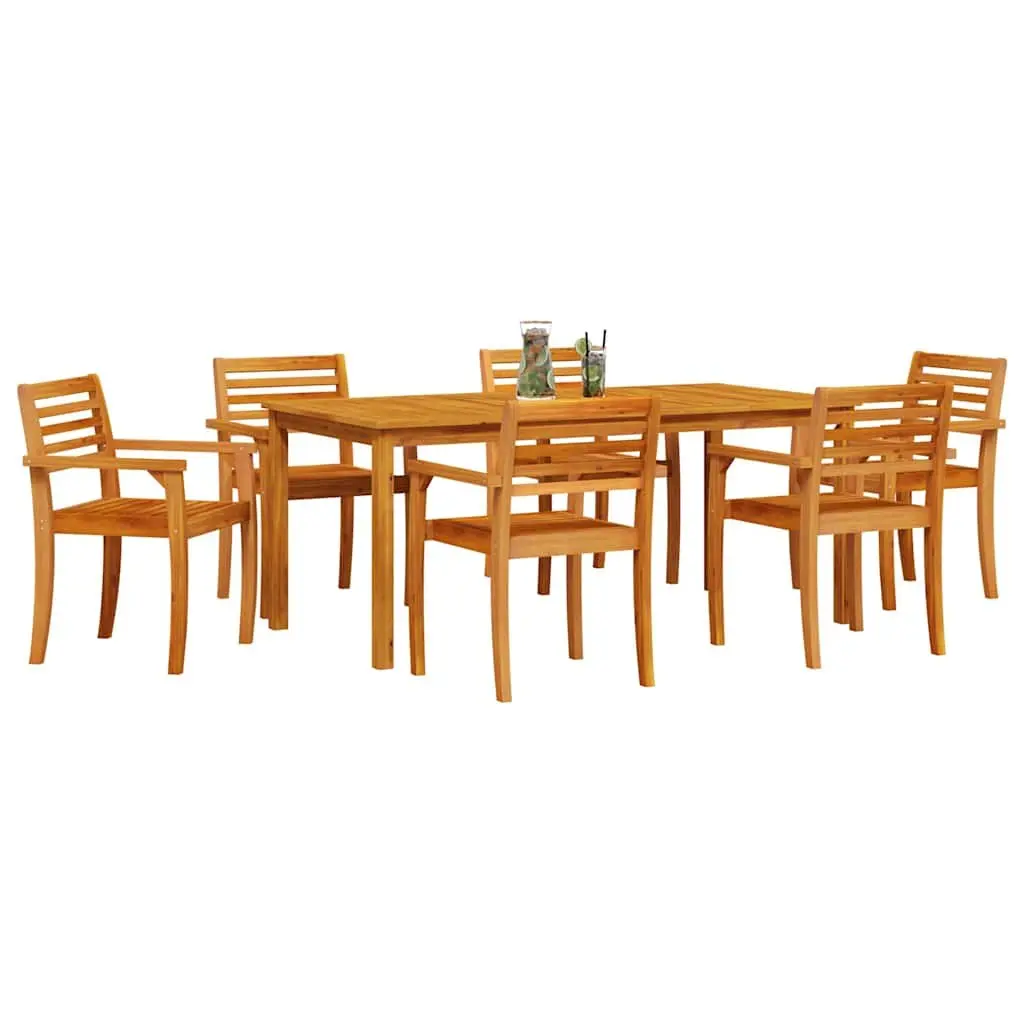Solid Acacia Wood 7-Piece Garden Dining Set in Brown
