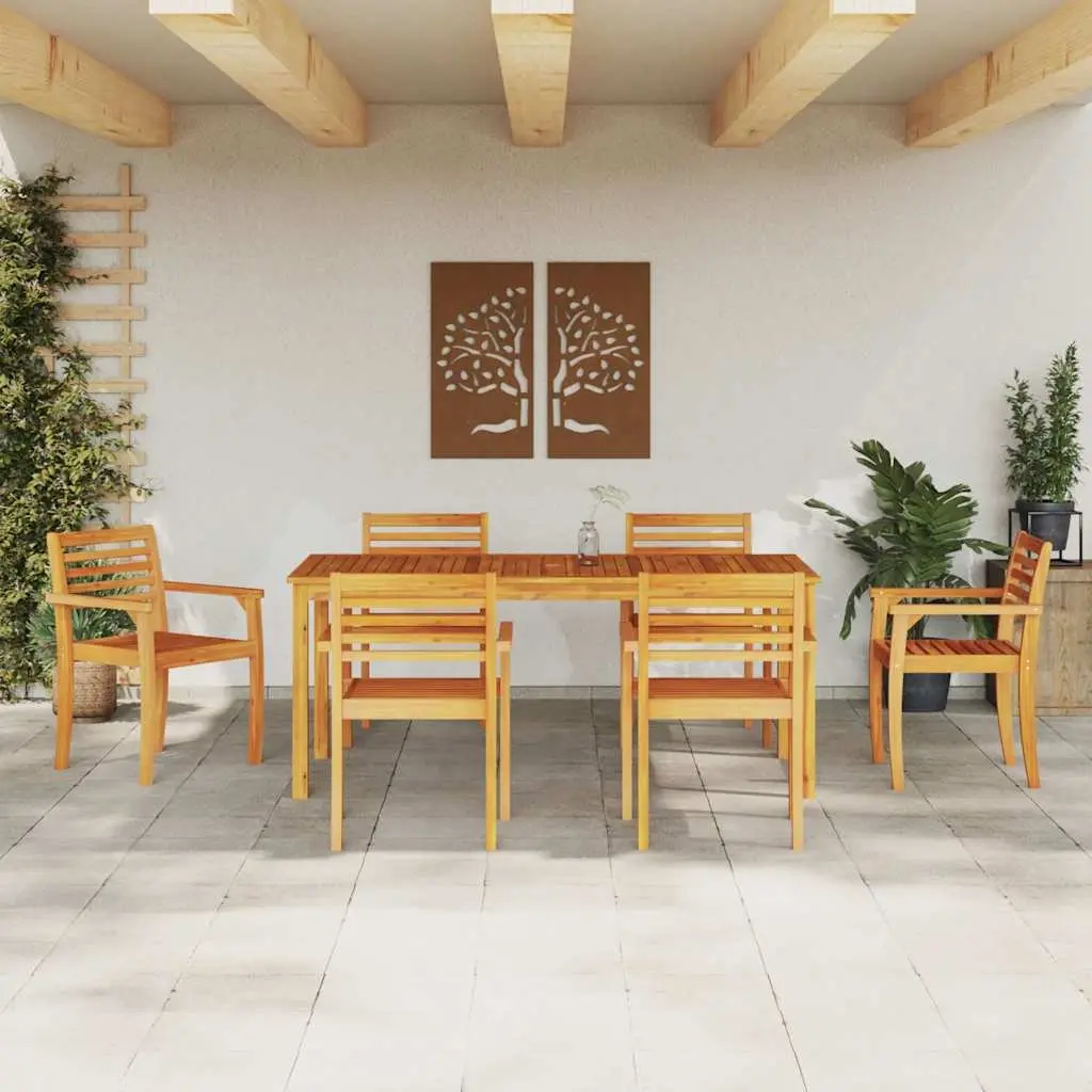 Solid Acacia Wood 7-Piece Garden Dining Set in Brown