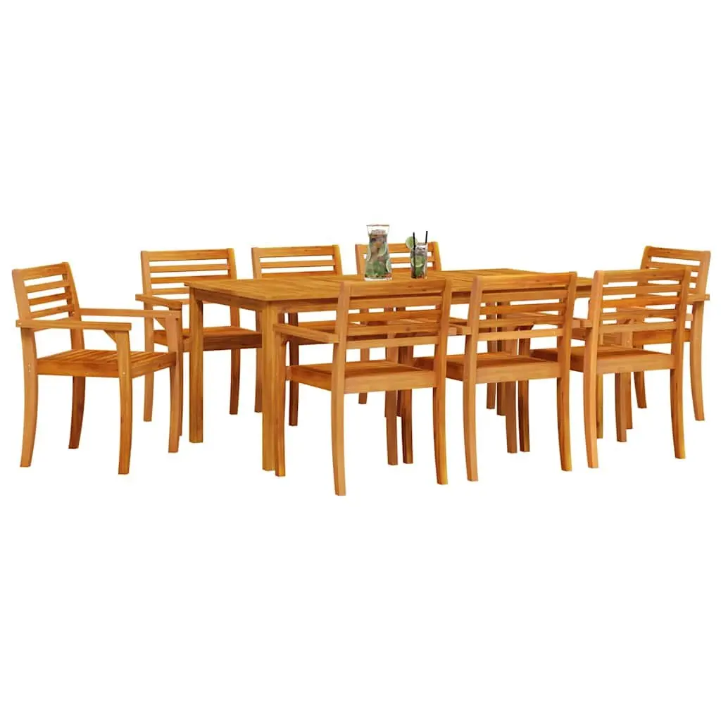 Solid Acacia Wood 9-Piece Garden Dining Set in Brown