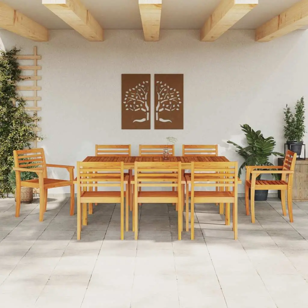 Solid Acacia Wood 9-Piece Garden Dining Set in Brown
