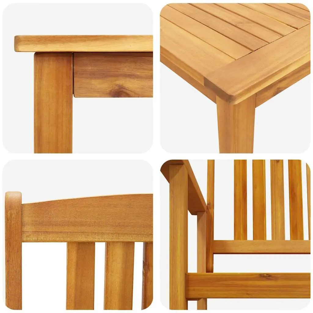 Garden Dining Set 3 Piece Brown Solid Acacia Wood Rectangular Table Outdoor