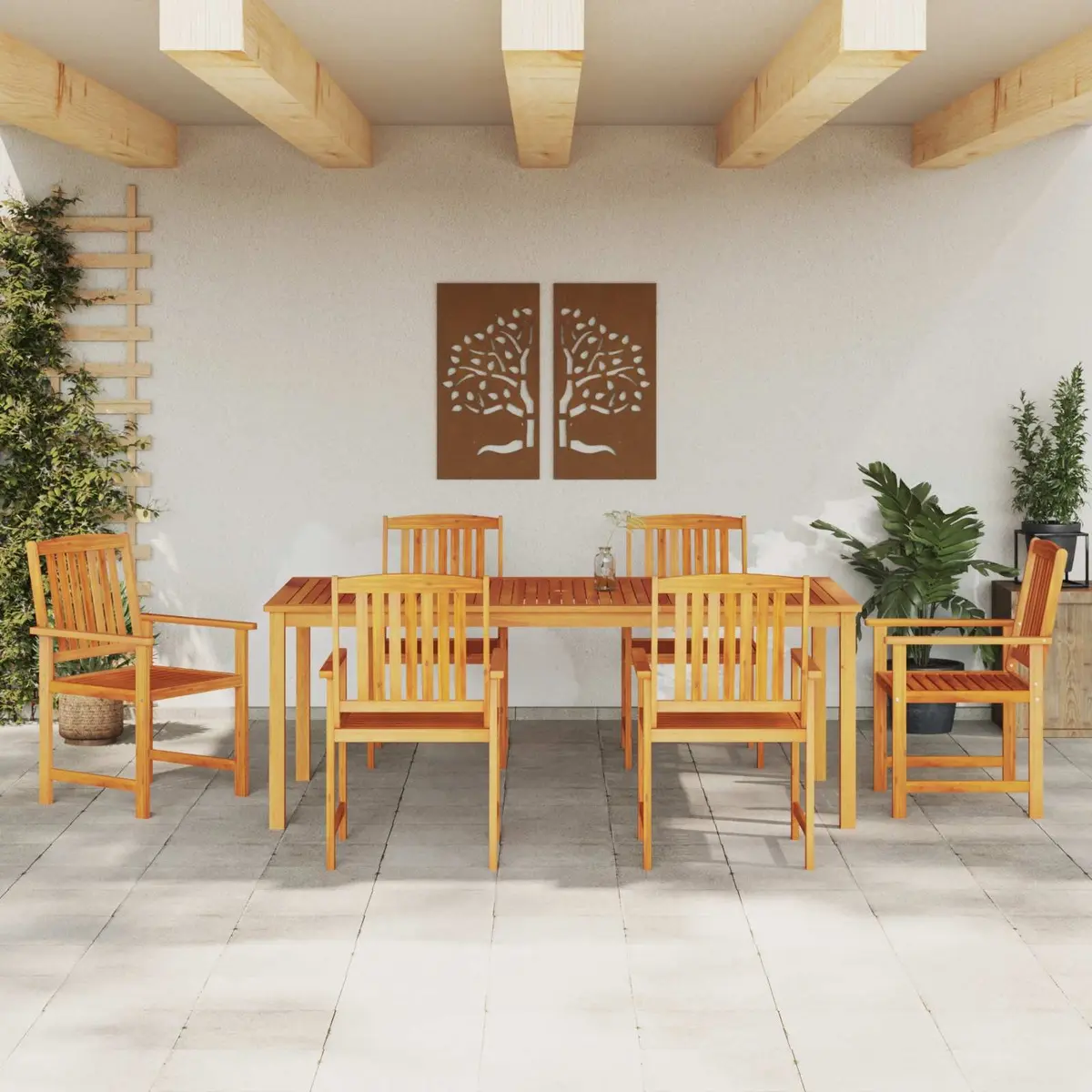 Solid Acacia Wood 7-Piece Garden Dining Set in Brown