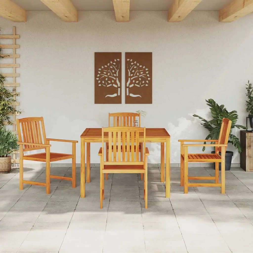 Outdoor Furniture Dining Set 5 Pieces Brown Acacia Wood Rustic Garden Table