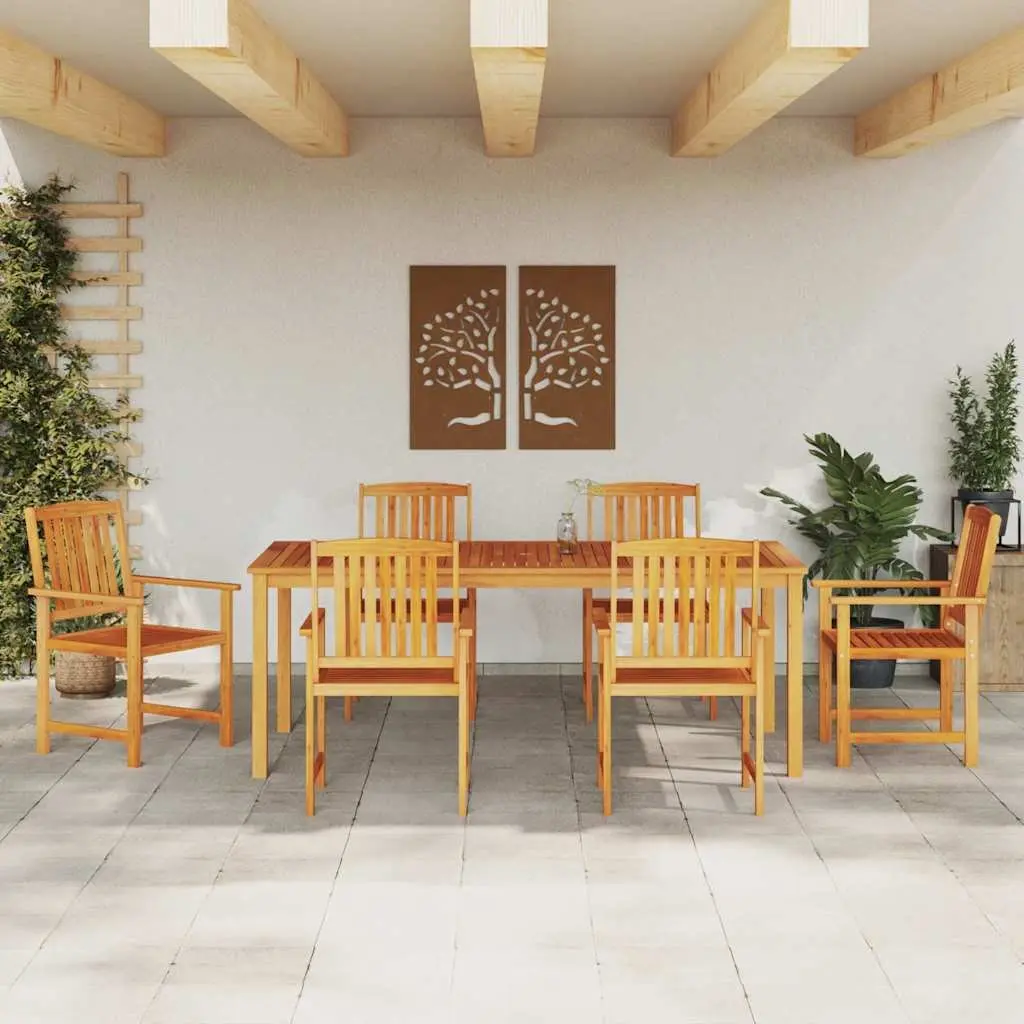Garden Dining Set Solid Acacia Wood 7 Piece Brown Outdoor Furniture Table Chairs