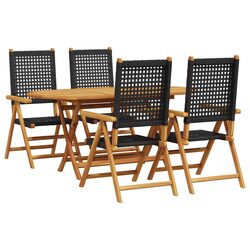 5-Piece Folding Outdoor Dining Set in Black Acacia