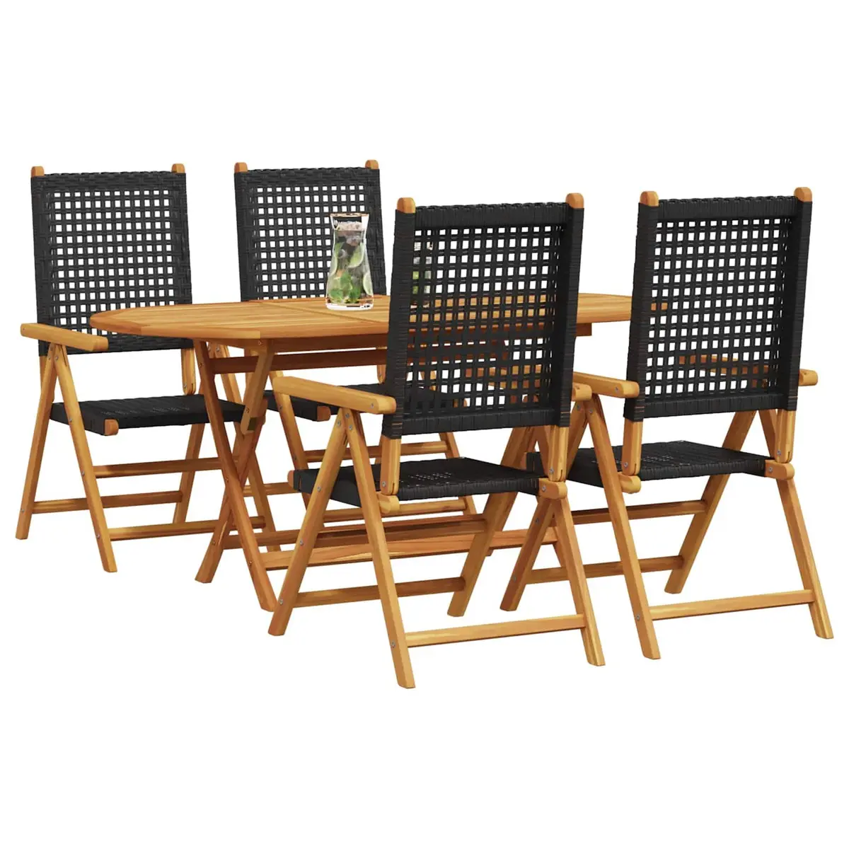 5-Piece Folding Outdoor Dining Set in Black Acacia