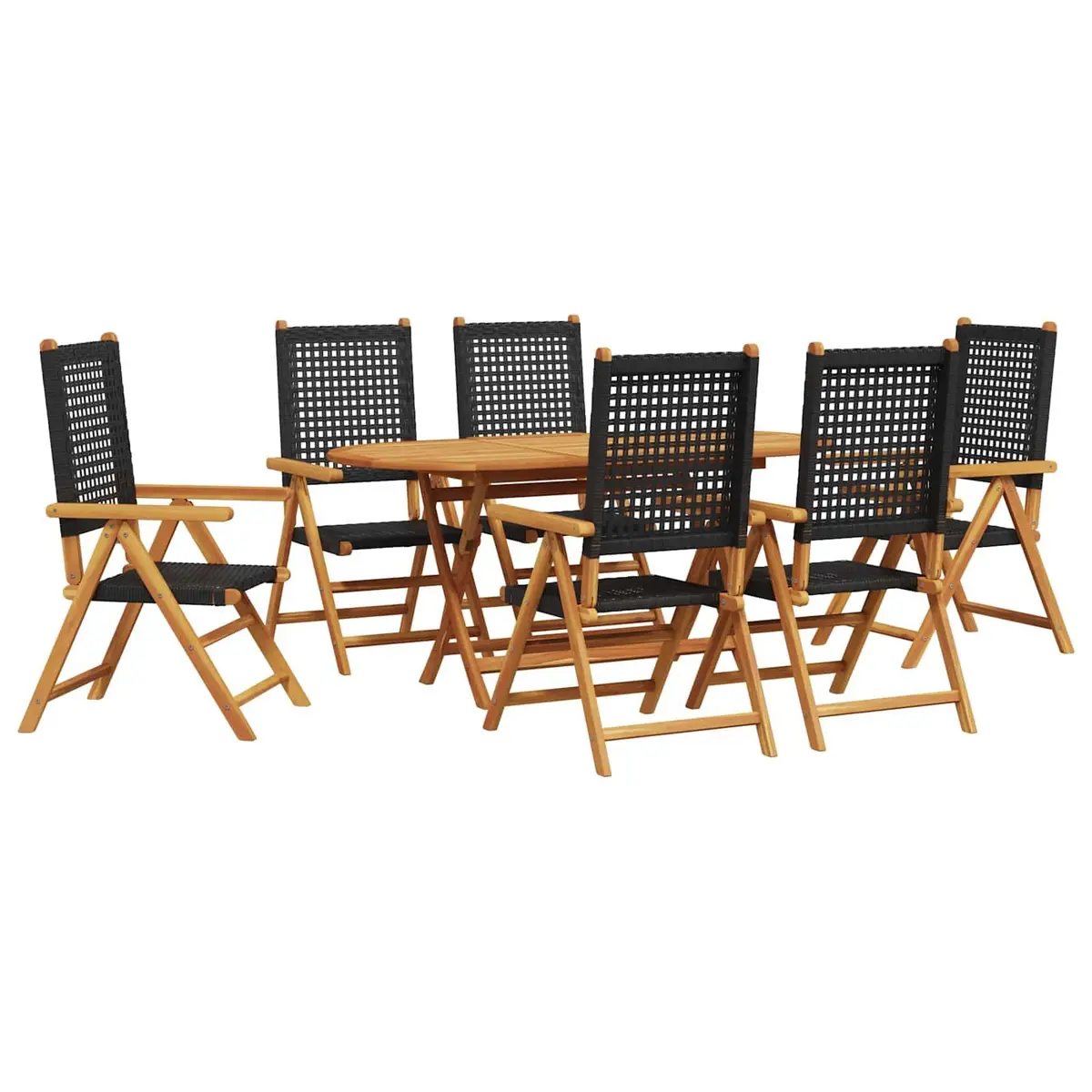 Garden Dining Set Solid Acacia Wood Folding 7 Piece Outdoor Furniture Black