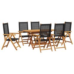 7-Piece Folding Garden Dining Set in Black Acacia