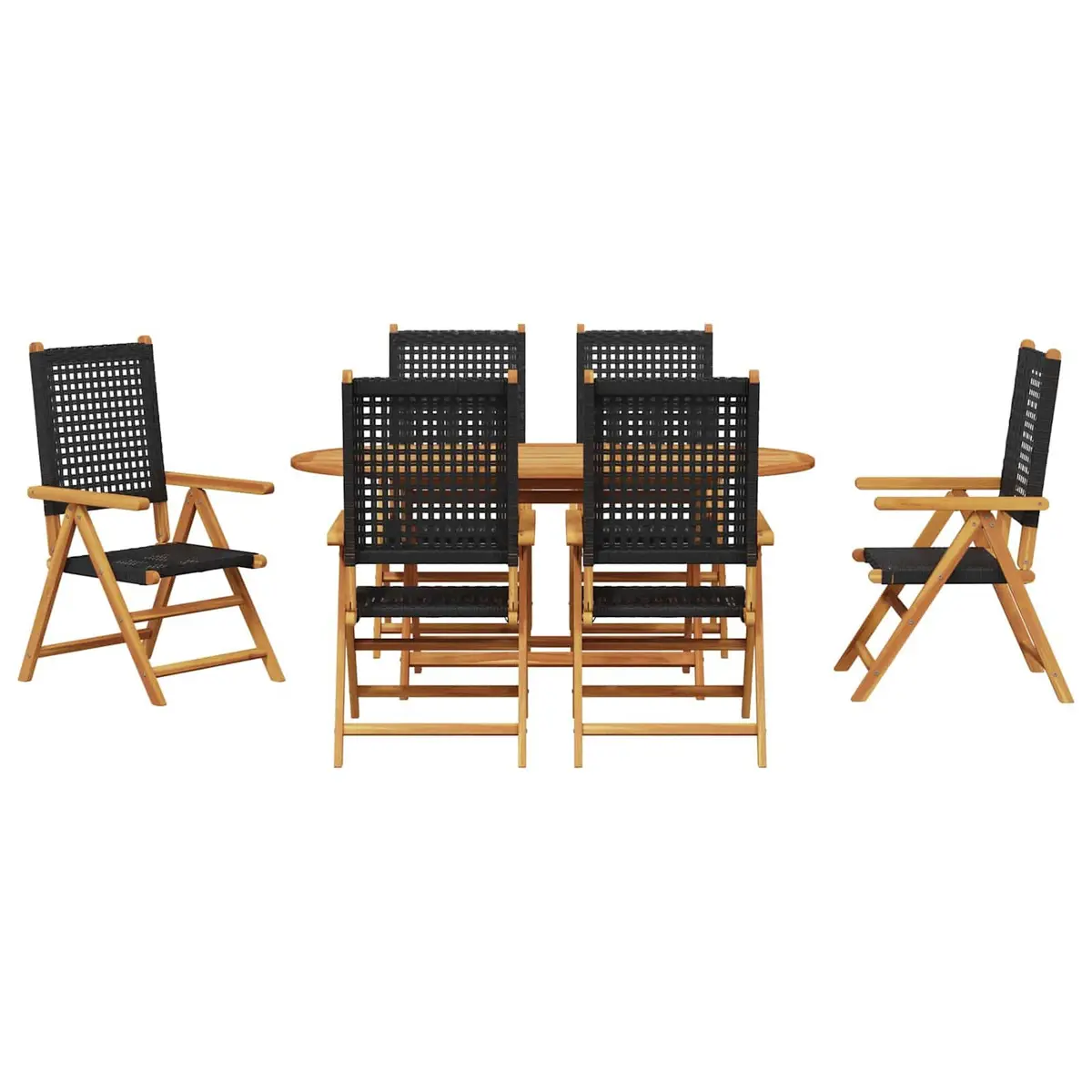 Garden Dining Set Solid Acacia Wood Folding 7 Piece Outdoor Furniture Black