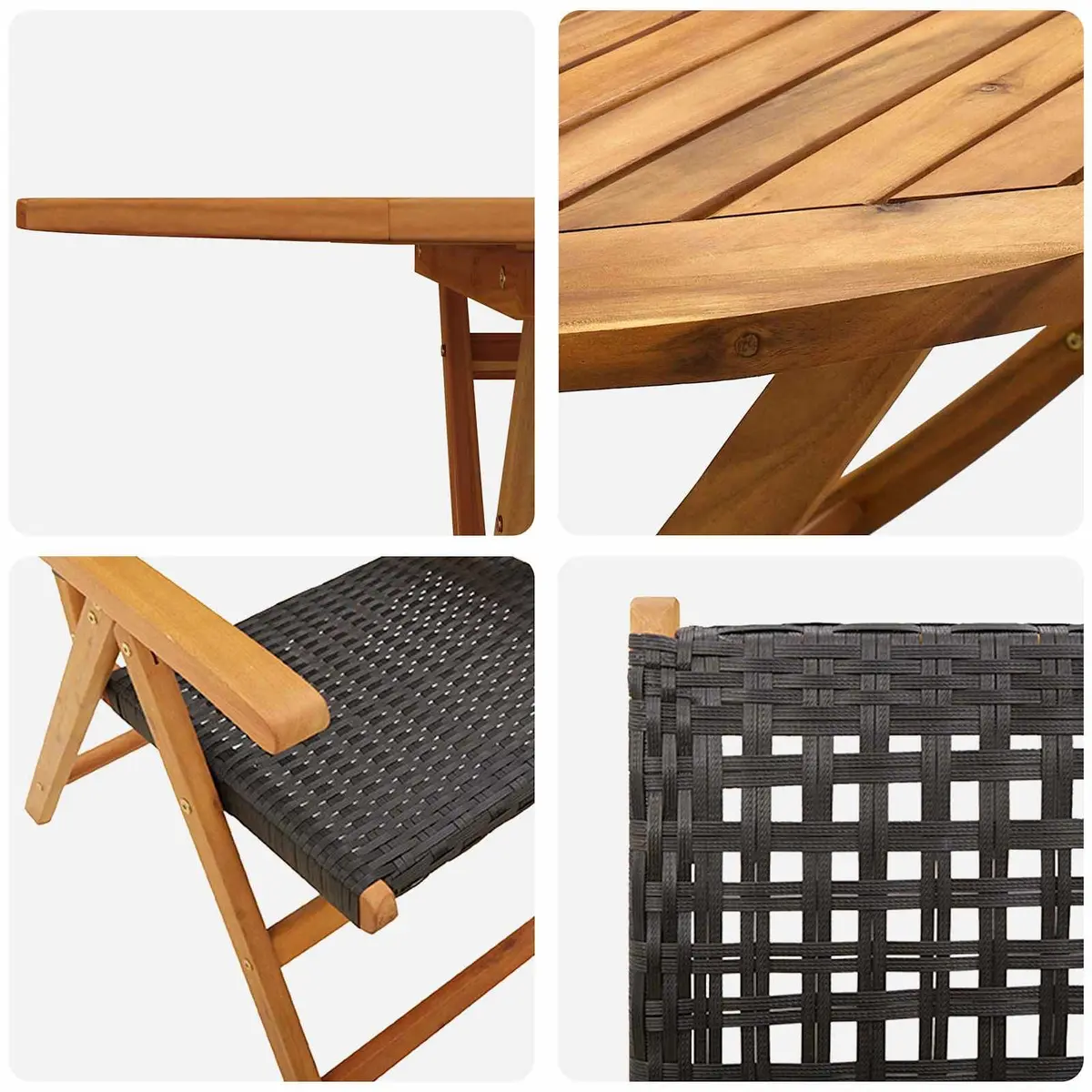Garden Dining Set Solid Acacia Wood Folding 7 Piece Outdoor Furniture Black