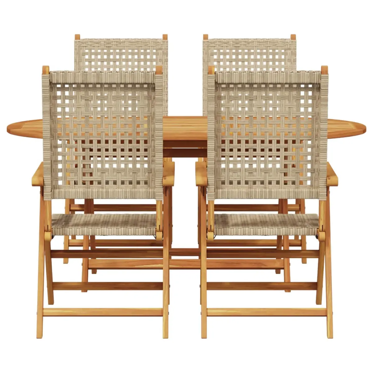 Garden Dining Set Acacia Wood Poly Rattan 5 Pieces Outdoor Furniture Beige