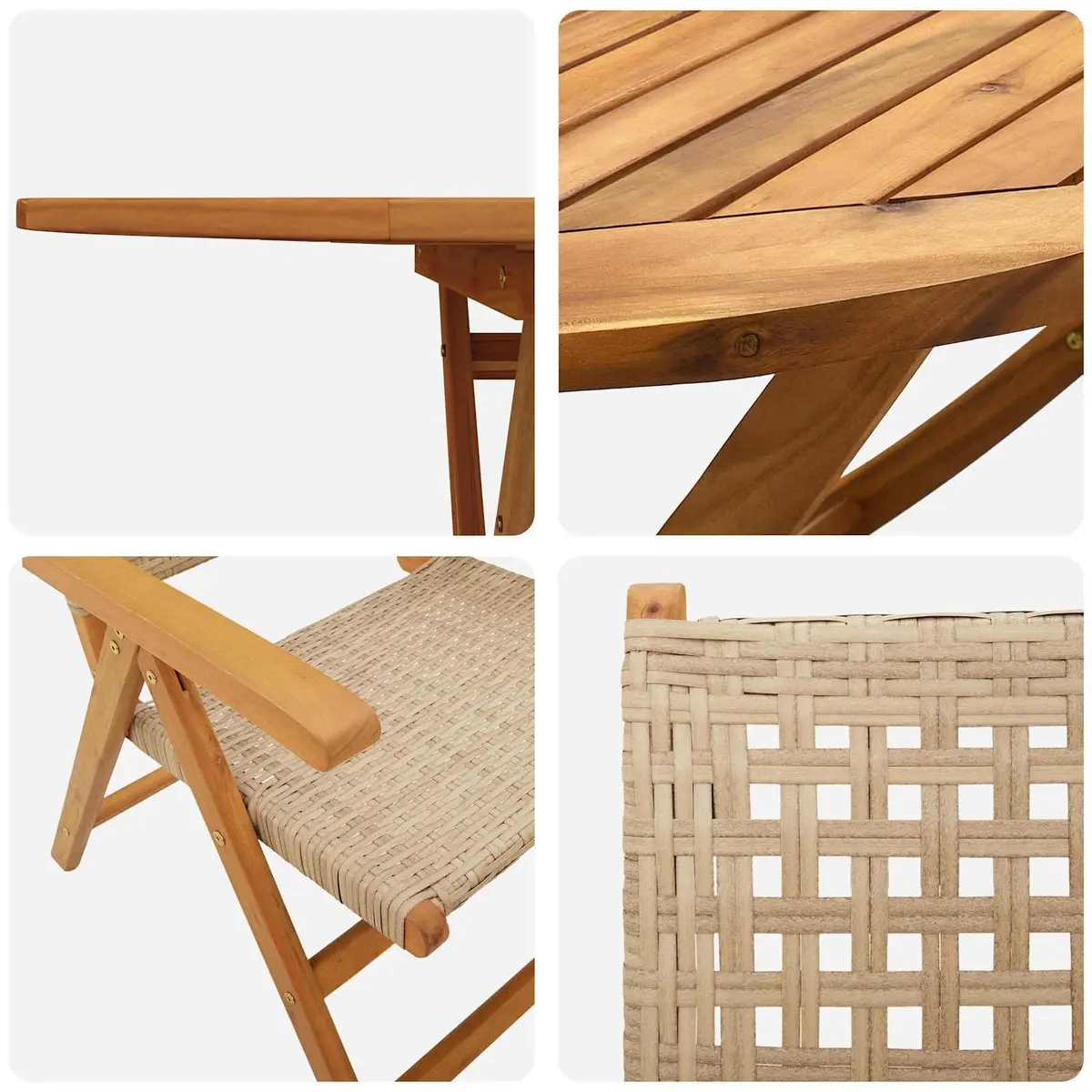 Garden Dining Set Acacia Wood Poly Rattan 5 Pieces Outdoor Furniture Beige