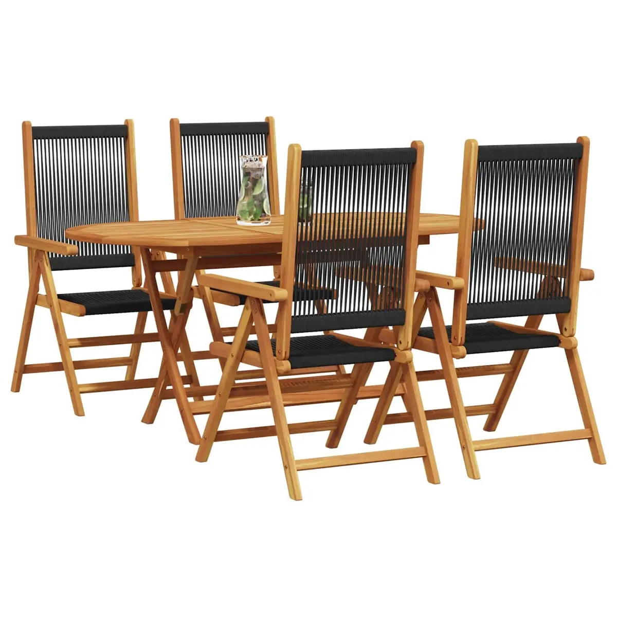 Folding Garden Dining Set Solid Acacia Wood Rectangular 5 Piece Black
