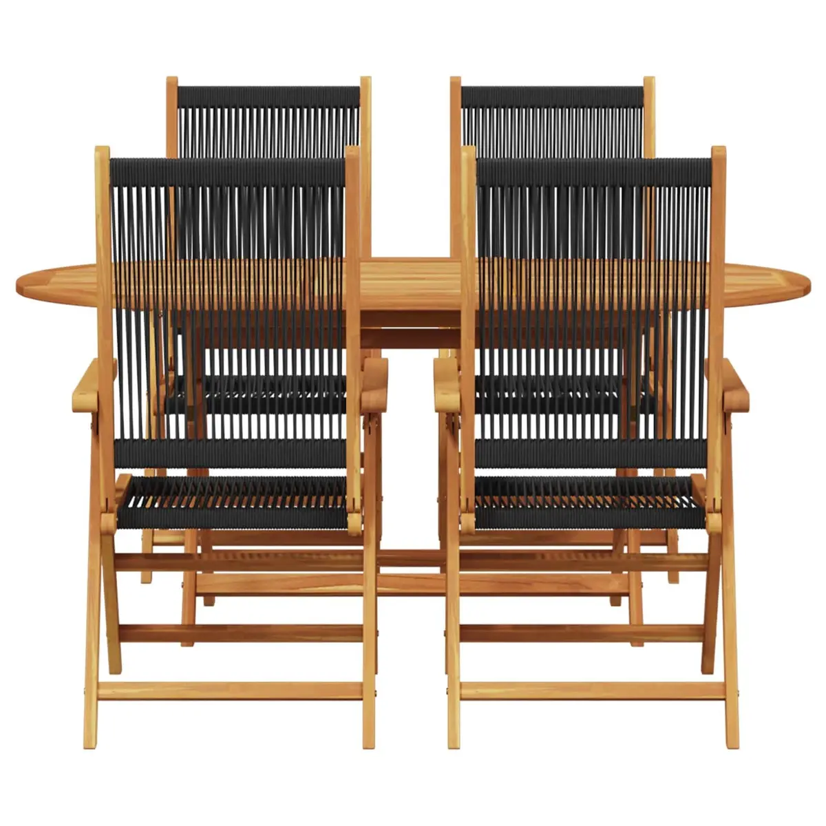 Folding Garden Dining Set Solid Acacia Wood Rectangular 5 Piece Black
