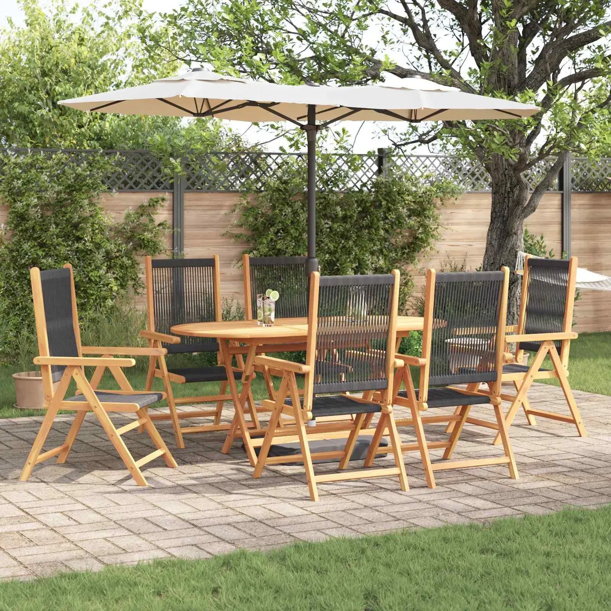 Garden Dining Set Solid Acacia Wood Folding 7 Pieces Black Outdoor Patio Furniture
