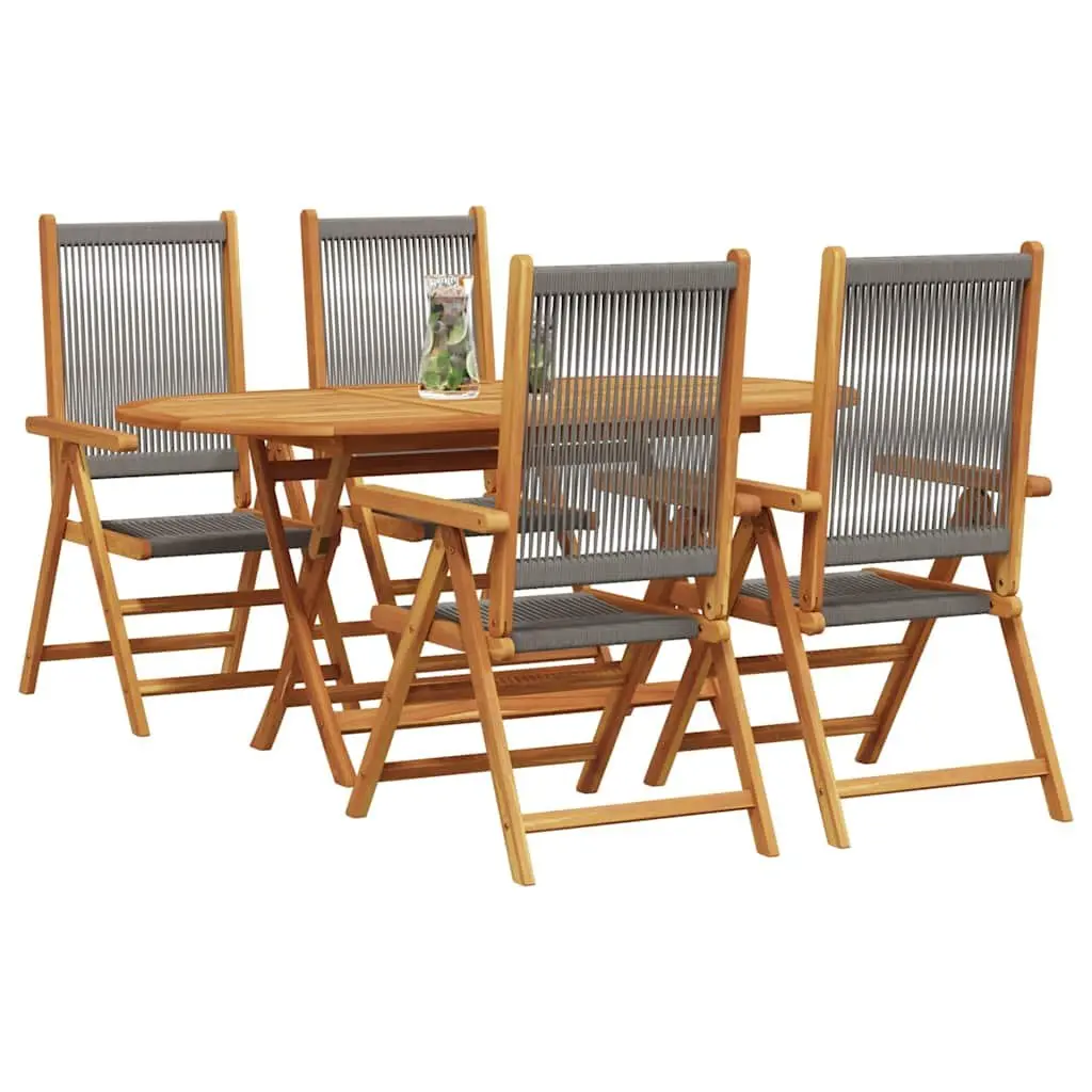 5-Piece Grey Garden Dining Set with Solid Acacia Wood