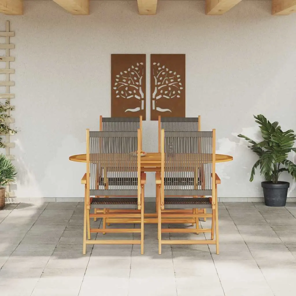 5-Piece Grey Garden Dining Set with Solid Acacia Wood