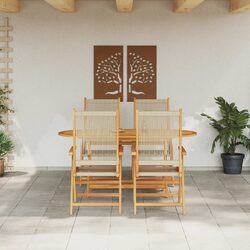 Beige Acacia Wood 5-Piece Folding Garden Dining Set