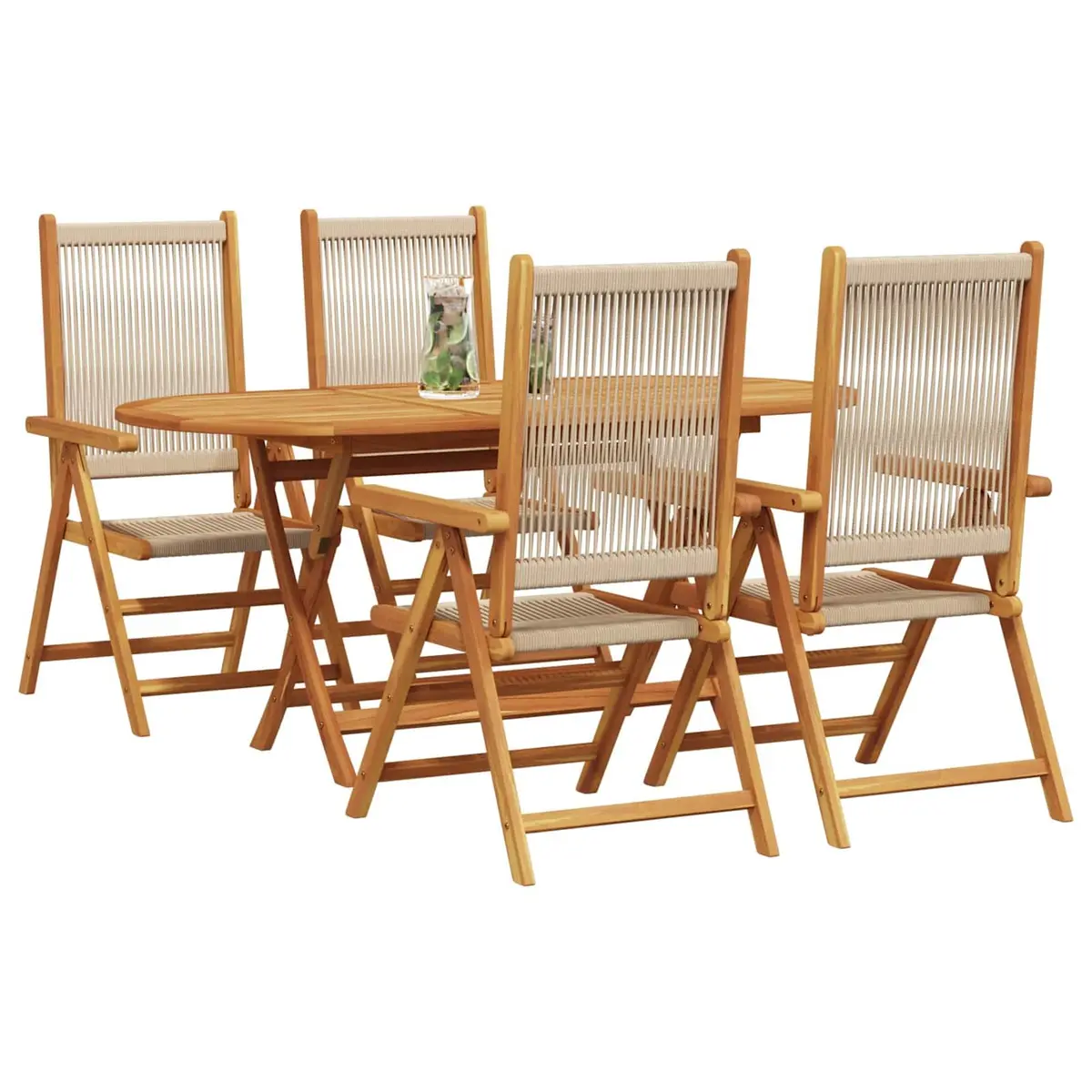 Folding Garden Dining Set Acacia Wood 5 Piece Outdoor Furniture Beige