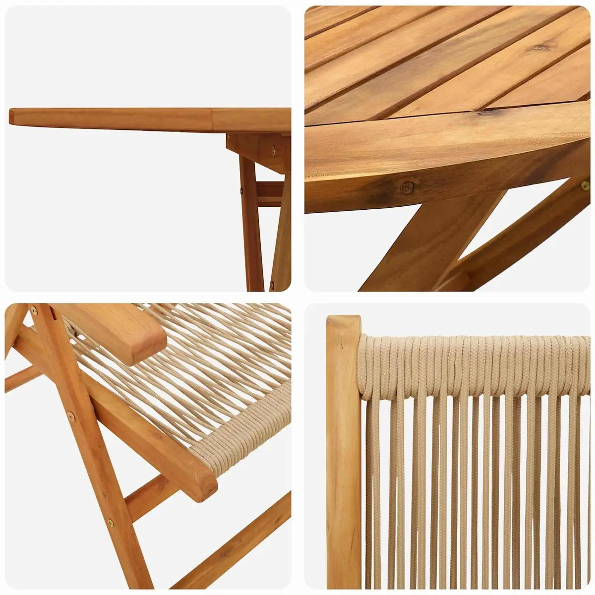 Folding Garden Dining Set Acacia Wood 5 Piece Outdoor Furniture Beige