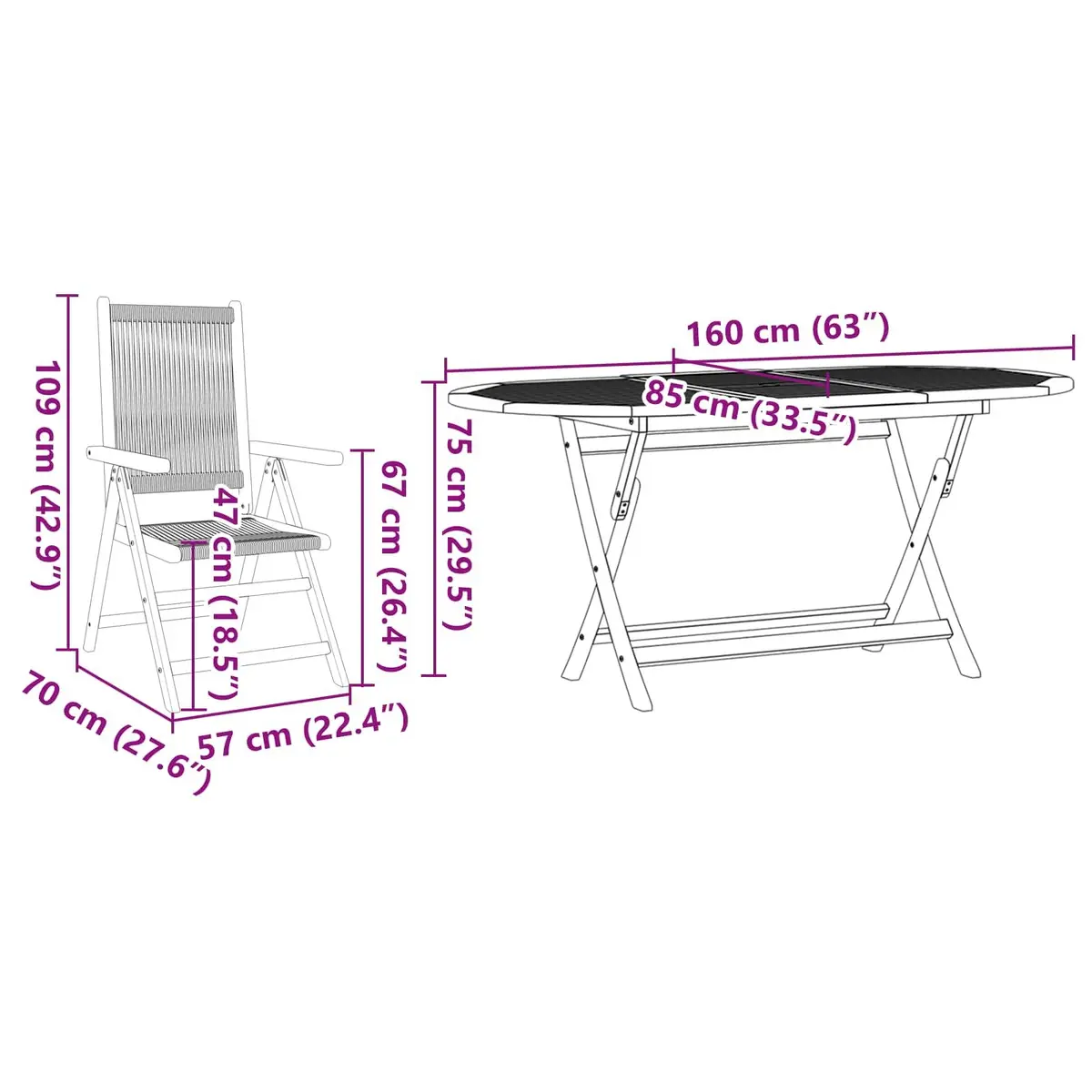 Folding Garden Dining Set Acacia Wood 5 Piece Outdoor Furniture Beige