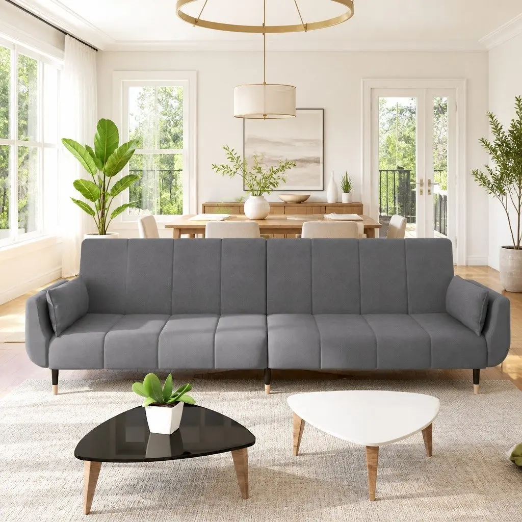 Sofa Bed Velvet Grey 2-Seater Convertible Adjustable Backrest