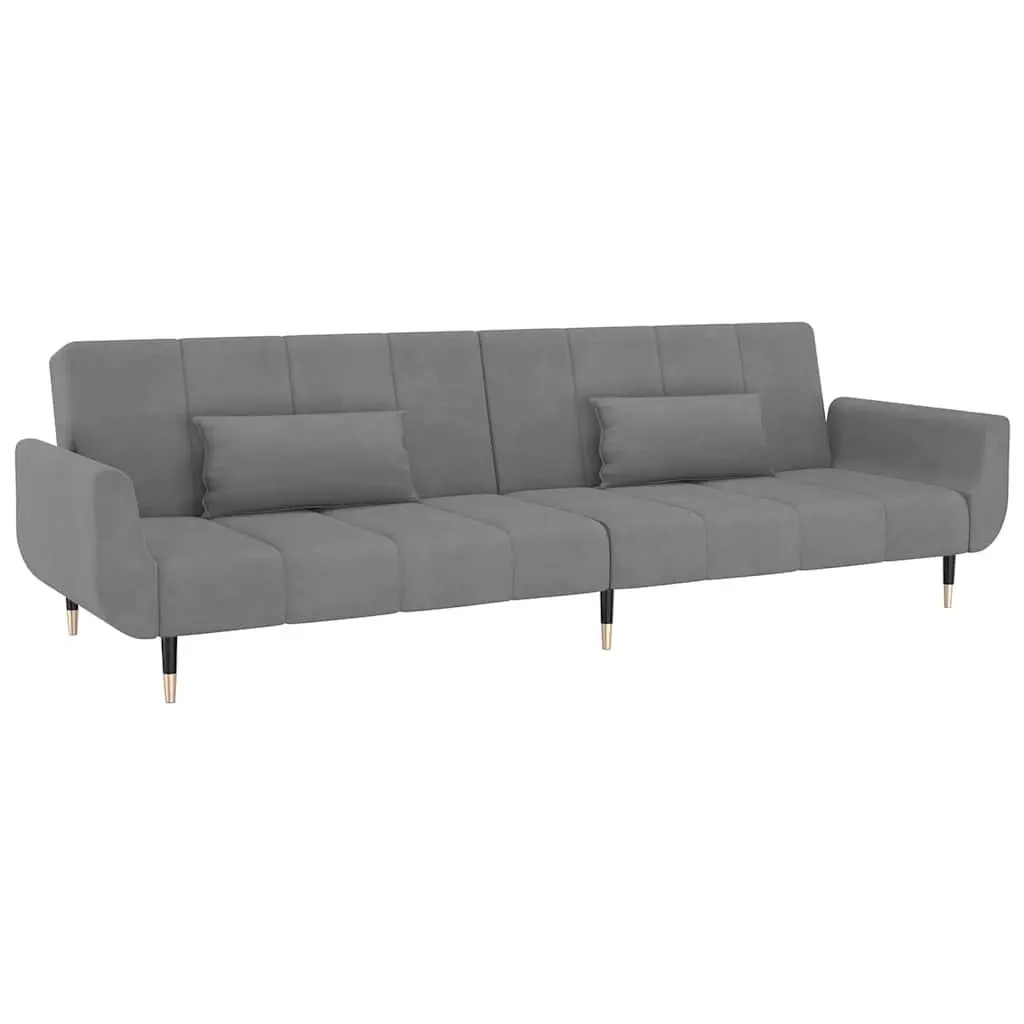 Sofa Bed Velvet Grey 2-Seater Convertible Adjustable Backrest