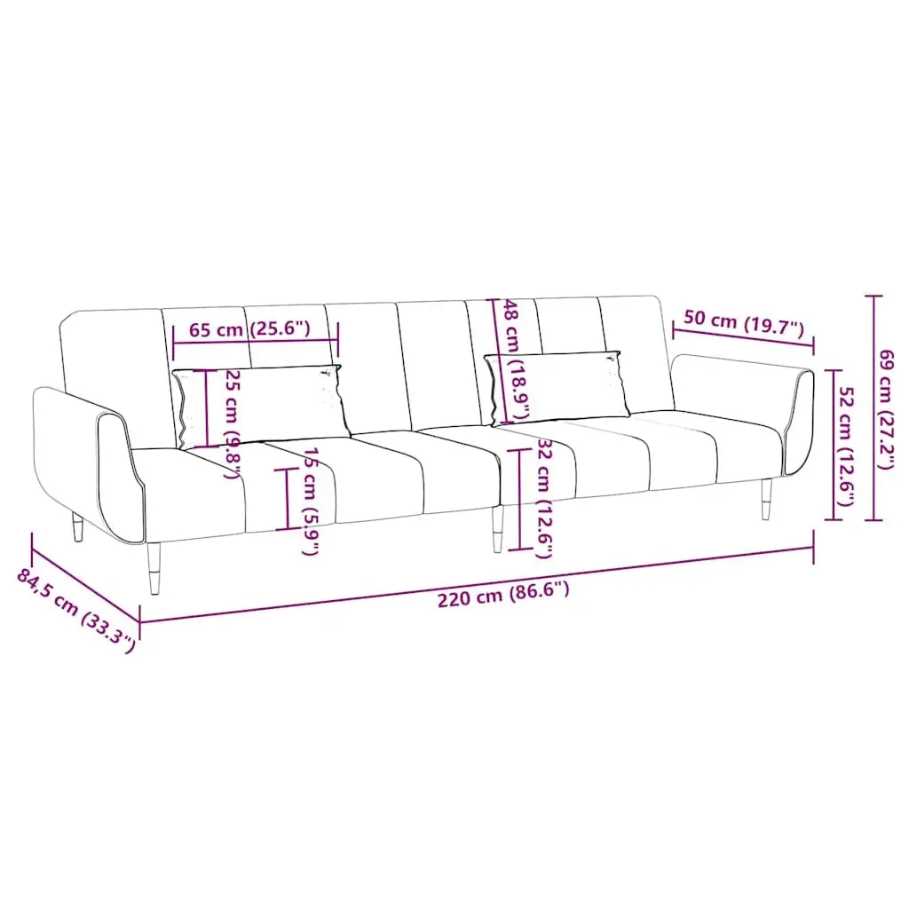 Sofa Bed Velvet Grey 2-Seater Convertible Adjustable Backrest