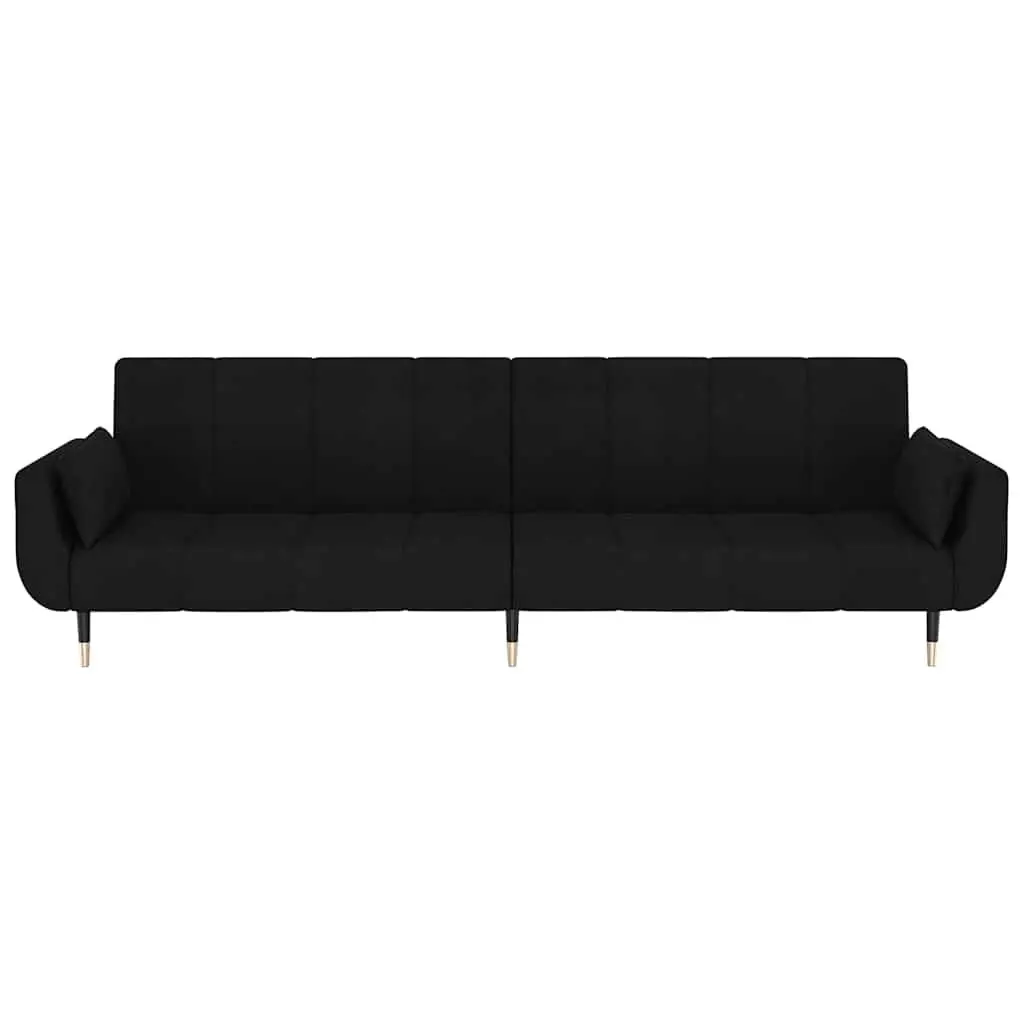Sofa Bed Velvet Black 2-Seater Convertible Lounger with Adjustable Backrest and Pillows