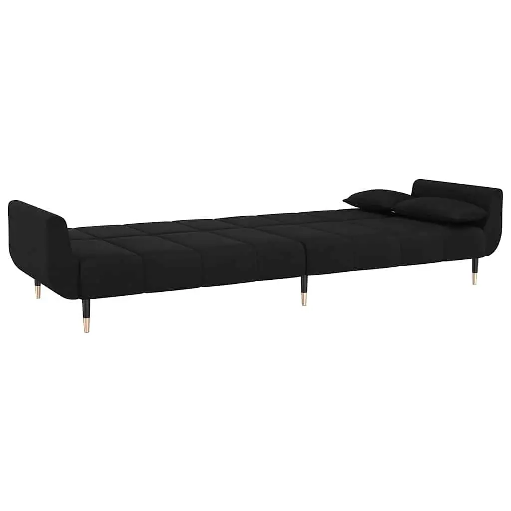 Sofa Bed Velvet Black 2-Seater Convertible Lounger with Adjustable Backrest and Pillows