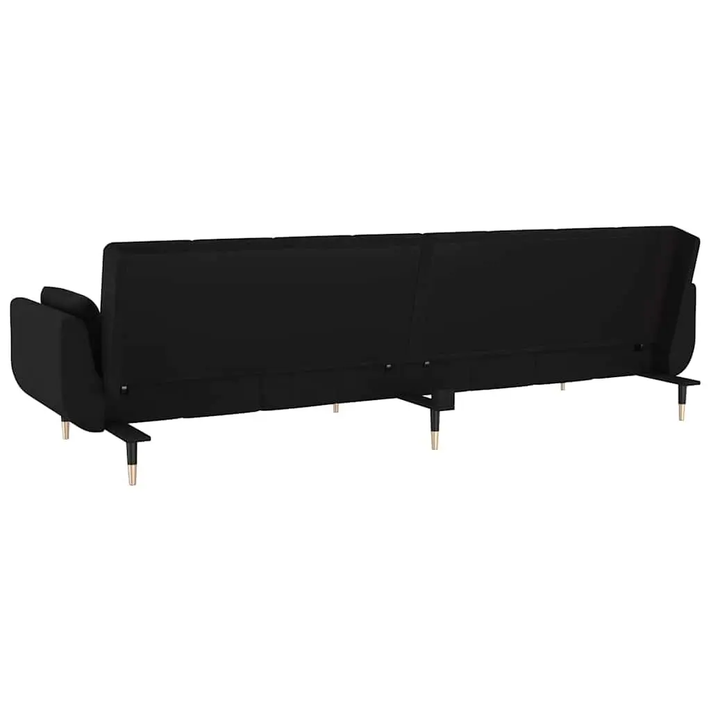 Sofa Bed Velvet Black 2-Seater Convertible Lounger with Adjustable Backrest and Pillows