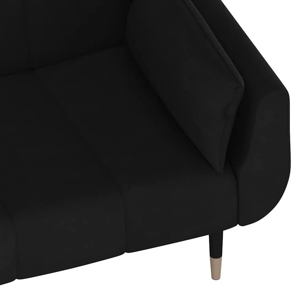 Sofa Bed Velvet Black 2-Seater Convertible Lounger with Adjustable Backrest and Pillows