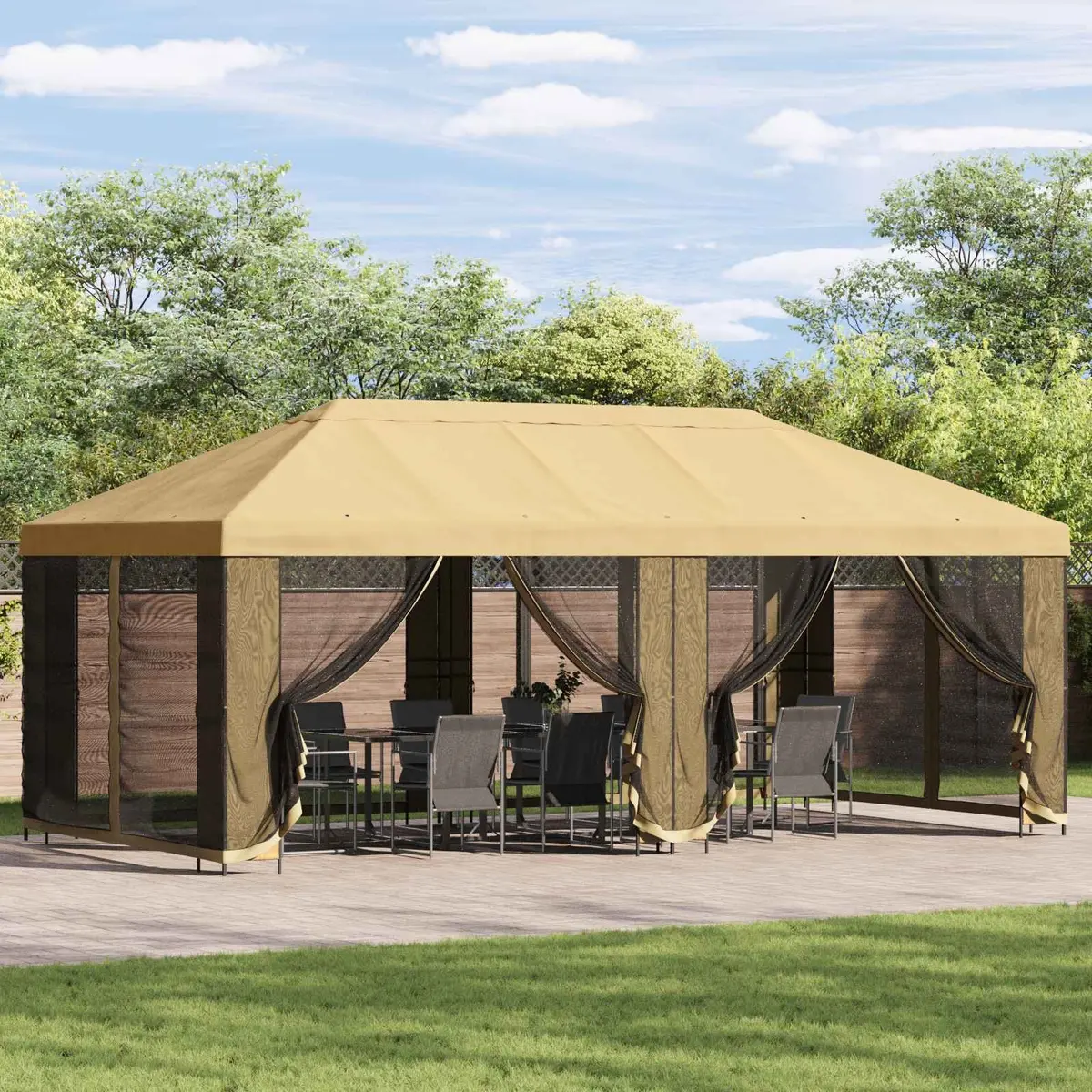Garden Gazebo Polyester 6x3m Cream with Black Mesh Sidewalls