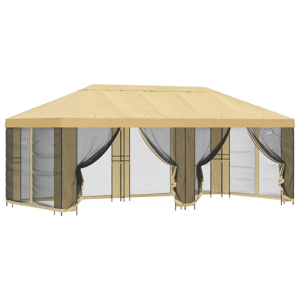 Garden Gazebo Polyester 6x3m Cream with Black Mesh Sidewalls