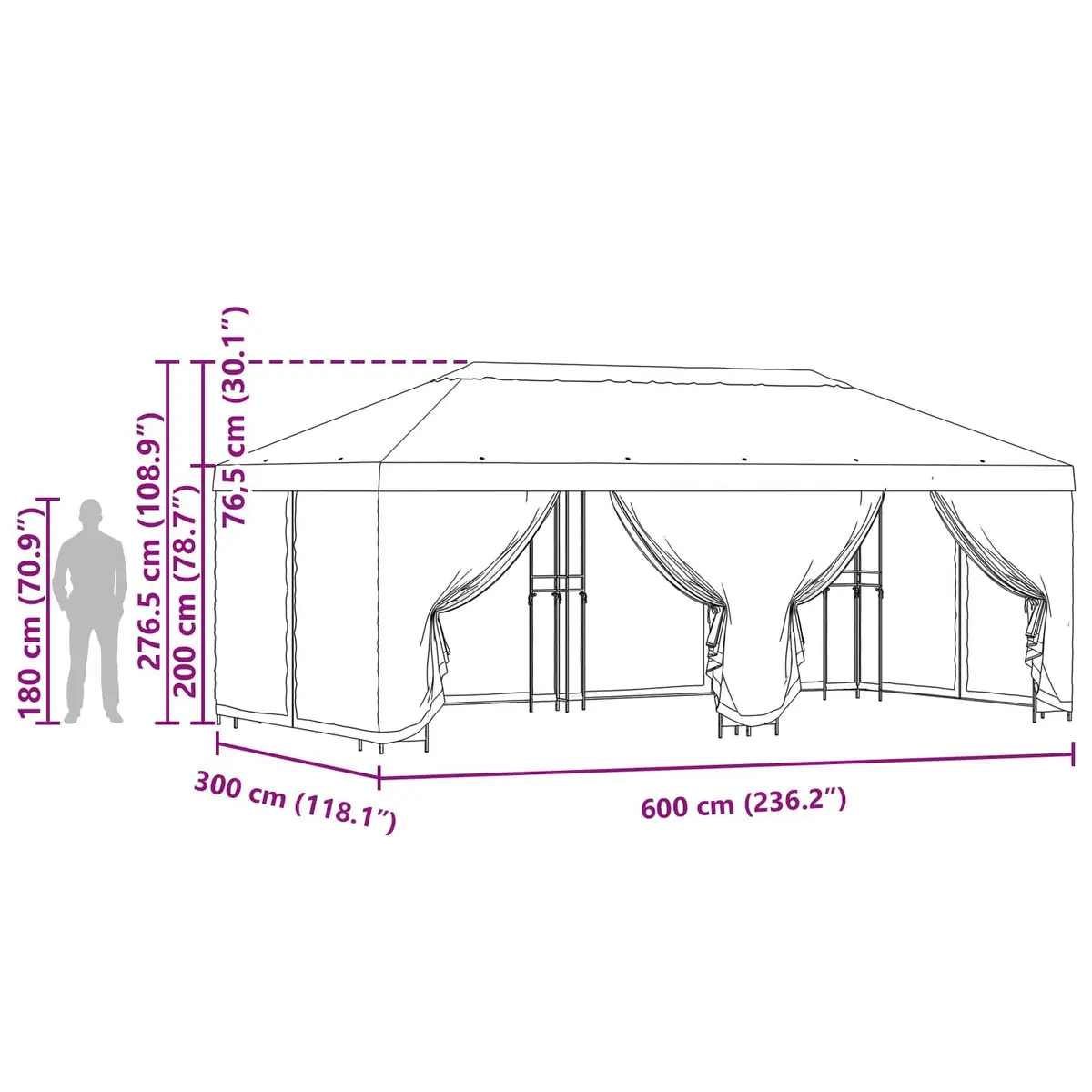 Garden Gazebo Polyester 6x3m Anthracite with Black Mesh Sidewalls