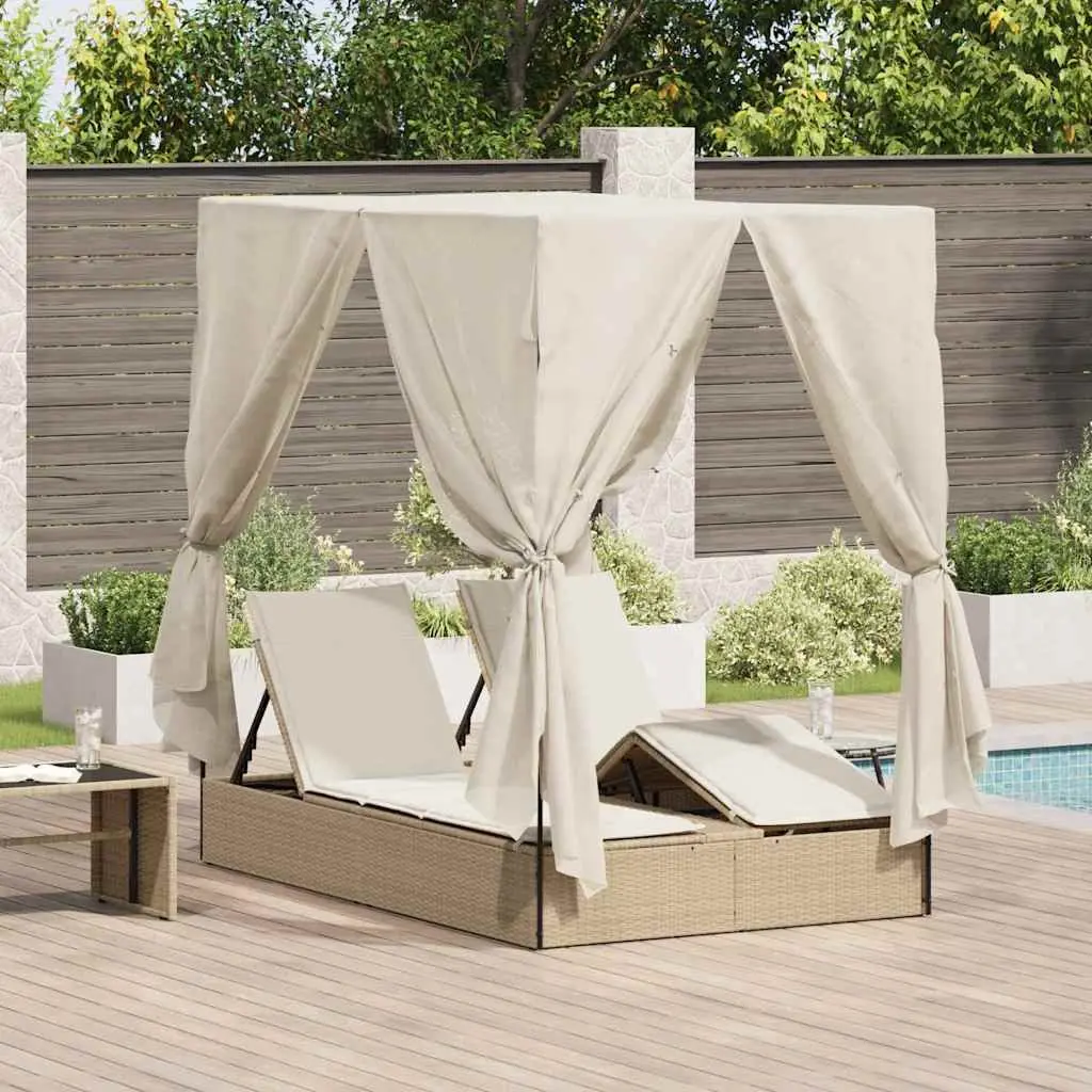 Double Sun Lounger with Adjustable Roof Curtains