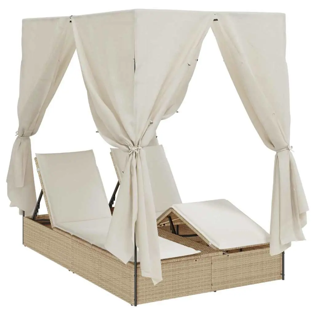 Double Sun Lounger Poly Rattan Steel 205x129x200 cm Beige