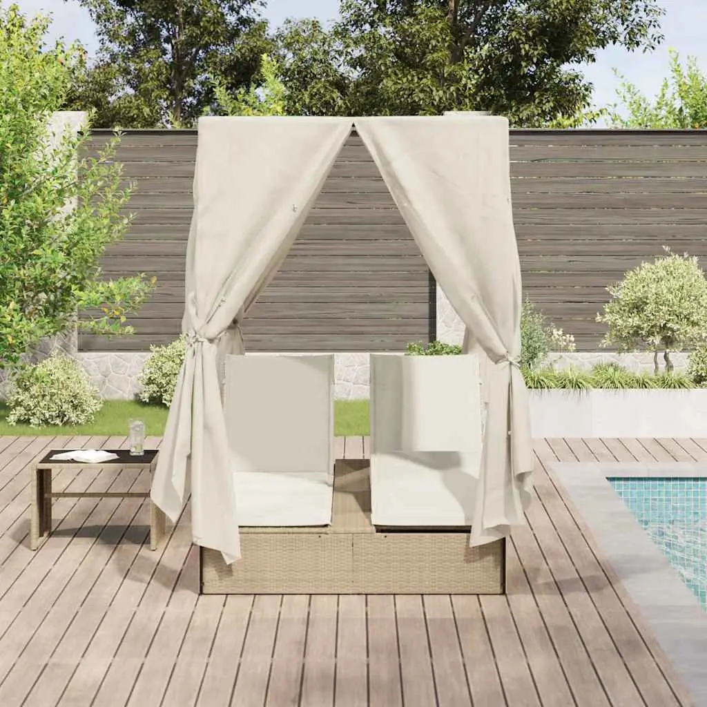 Double Sun Lounger Poly Rattan Steel 205x129x200 cm Beige