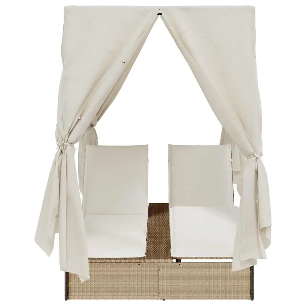 Double Sun Lounger Poly Rattan Steel 205x129x200 cm Beige
