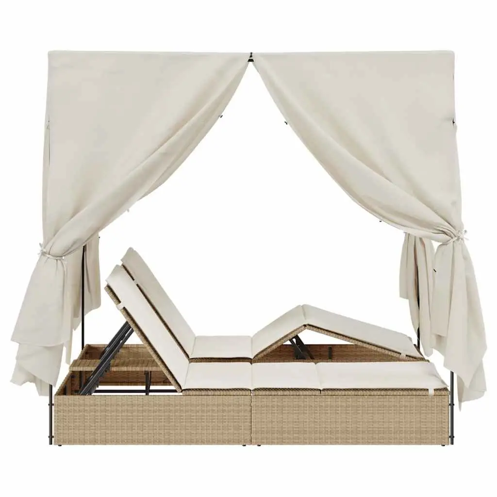 Double Sun Lounger Poly Rattan Steel 205x129x200 cm Beige