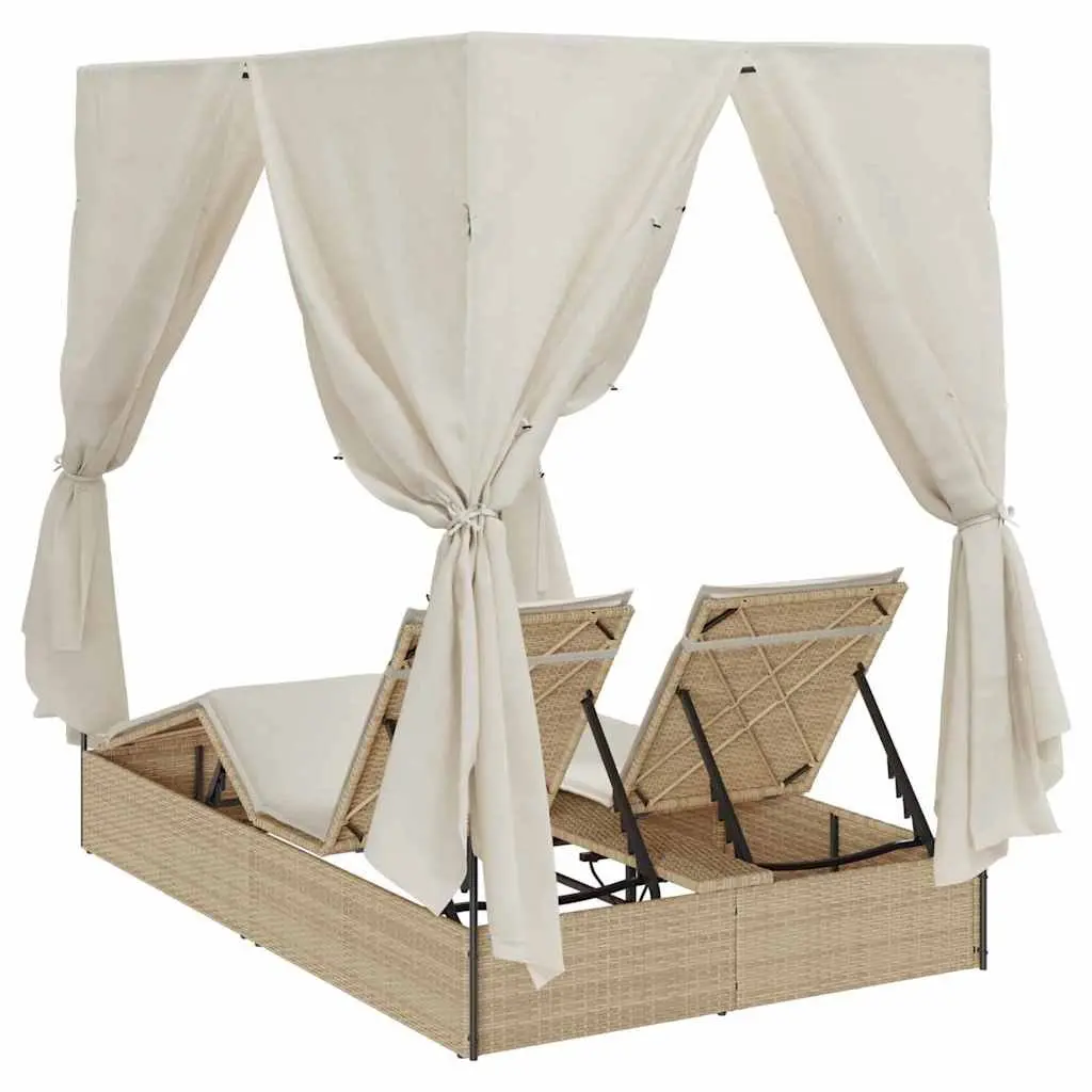 Double Sun Lounger Poly Rattan Steel 205x129x200 cm Beige