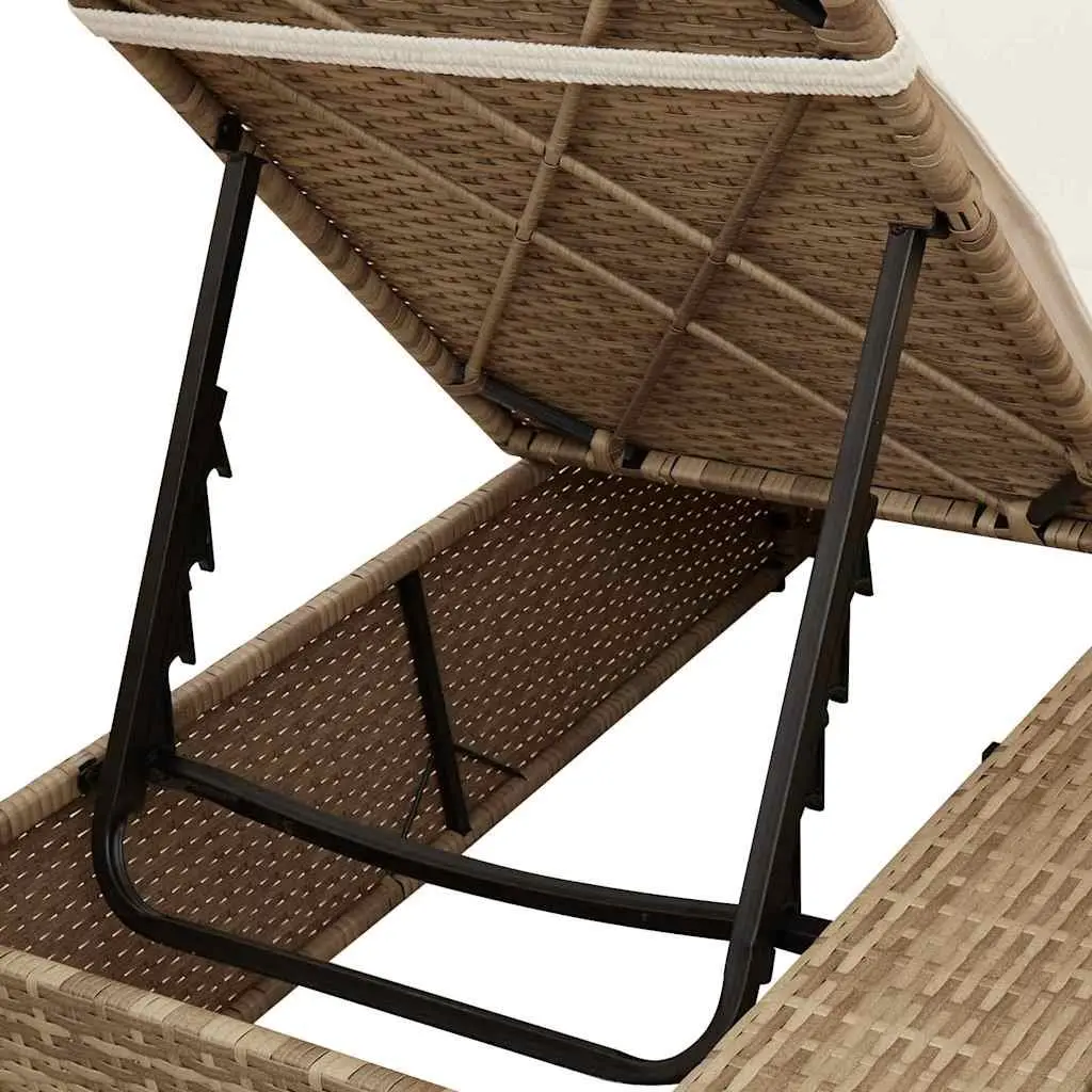 Double Sun Lounger Poly Rattan Steel 205x129x200 cm Beige