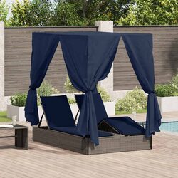 Double Sun Lounger with Roof Curtains & Adjustable Backrest